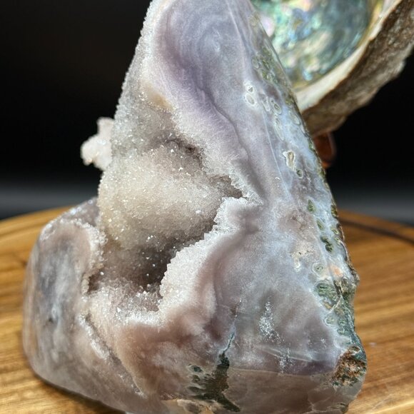 Pink Amethyst Sugar Druzy Free Form Specimen Crystal 1232g Moss Agate Geode - Picture 5 of 14